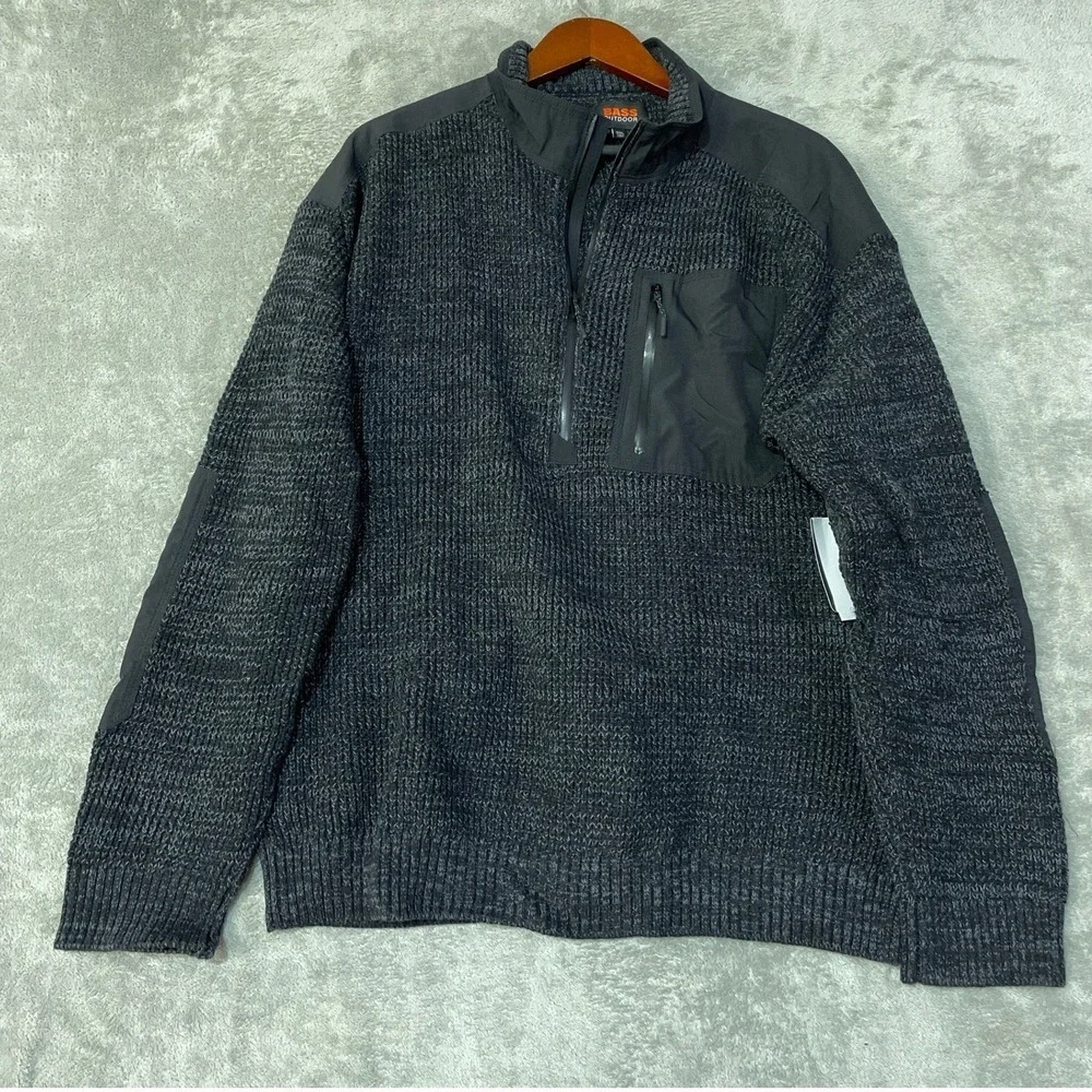 NWT Bass Outdoor Mixed Sweater Men's XXL Black Cotton 1/4 Zip Pullover D2128